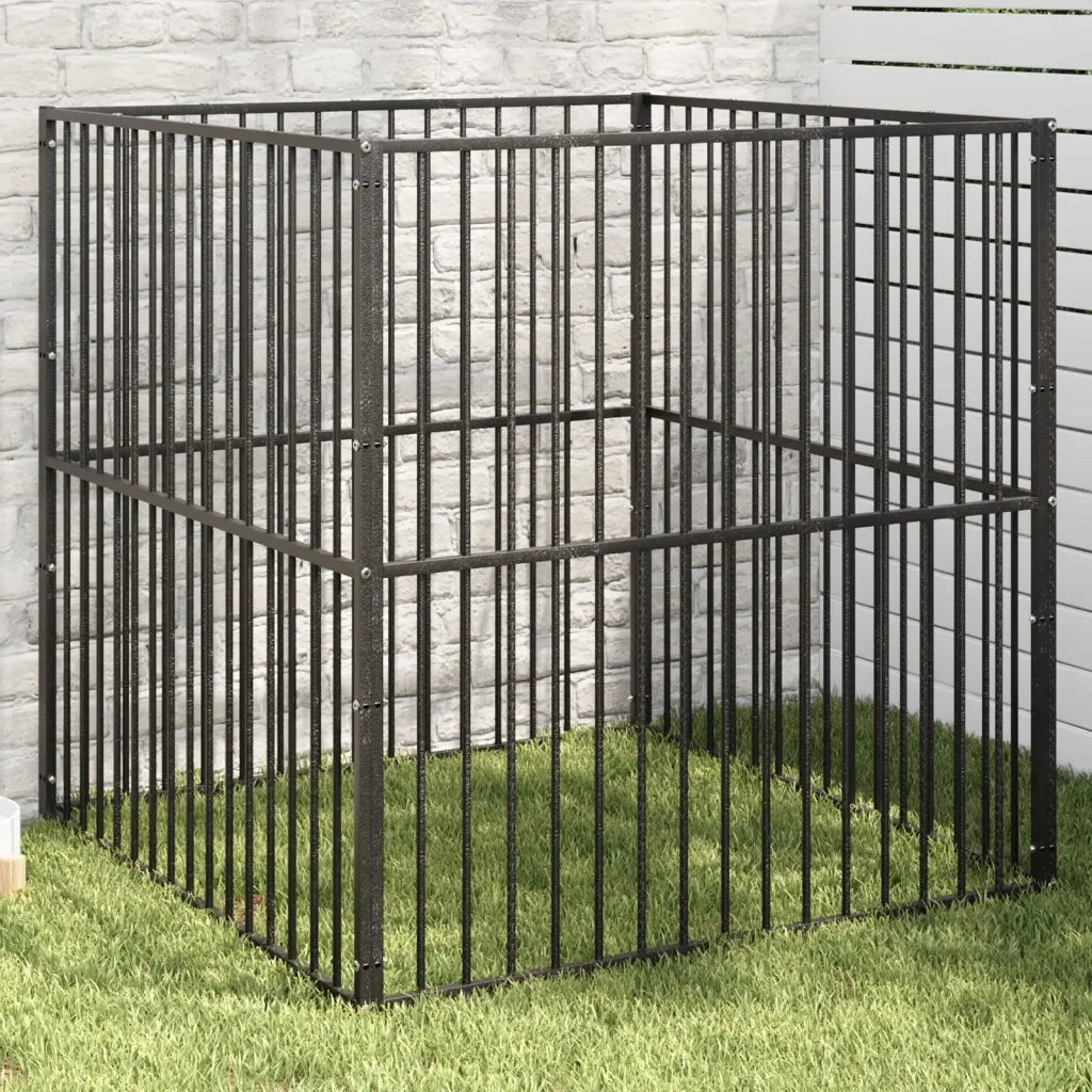Box per Cani 4 Pannelli Nero Acciaio Zincato CFW6437351