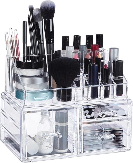 Organizzatore di trucco con slot per lades e contenitori di archiviazione - acrilico trasparente
