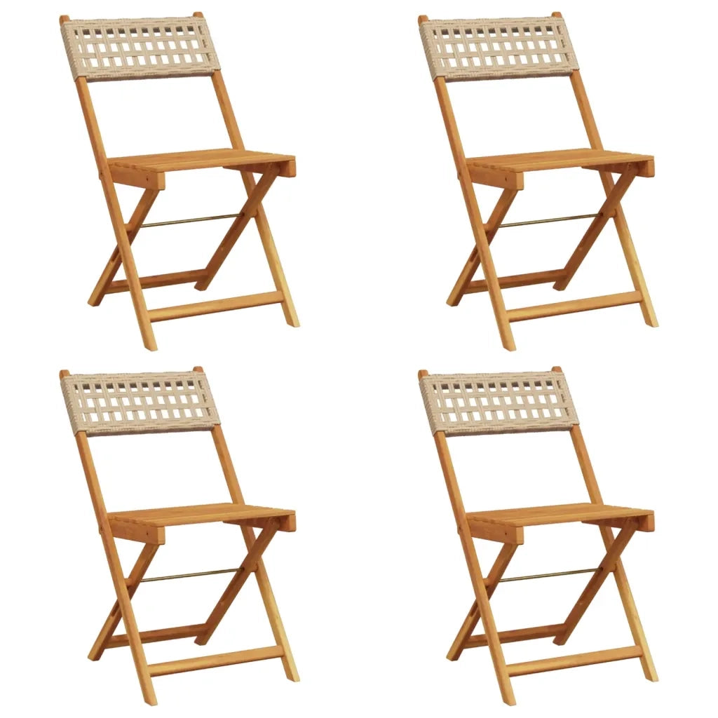 Sedie Giardino Pieghevoli 4pz Beige Polyrattan e Legno Massello 3214598