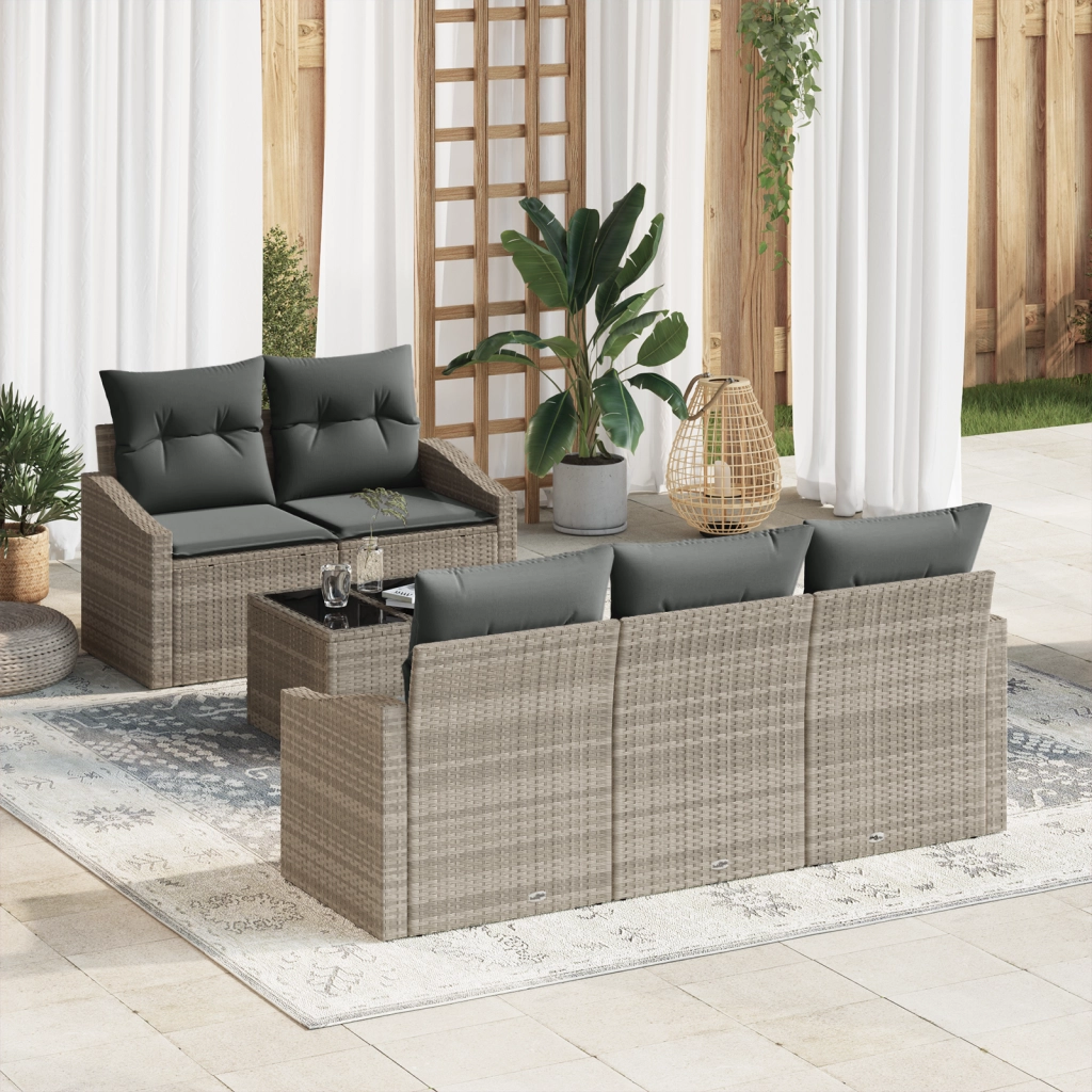 Set Divani Giardino 6 Pezzi con Cuscini Grigio Chiaro Rattan