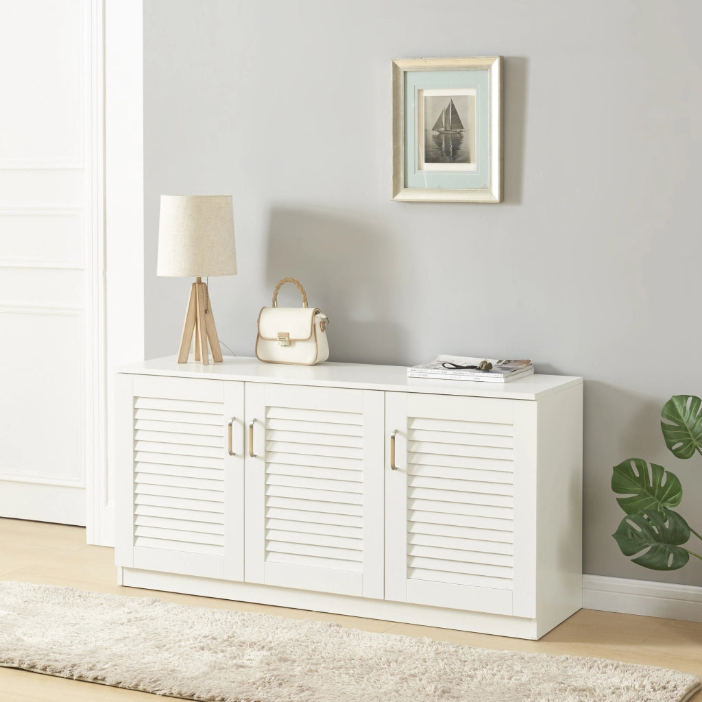 Armadio Scarpiera Løten con Ante a Persiana 62 x 125 x 36 cm Bianco [en.casa]