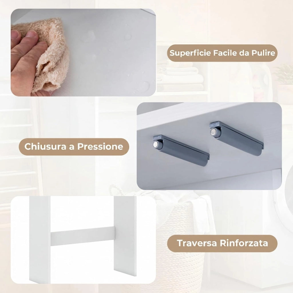 Mobile Bagno Sopra WC, Mobiletto Bagno Salvaspazio da Terra con 2 Ante, 2 Scomparti Aperti e Ripiano Regolabile, Scaffale Sopra Lavatrice per Lavanderia, 60 x 23 x 166 cm