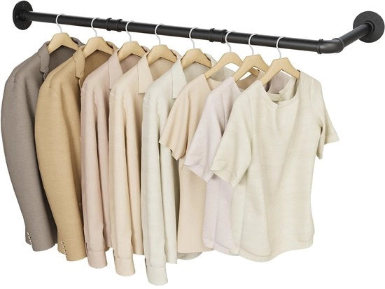 Sostegno a L per abbigliamento da appendere alla parete - Montaggio a parete - Stile vintage - Maniglione per abbigliamento - Nero - 90 x 30 cm - Armadio a parete