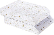 Set di due cassette per lettere per scrivania â contenitori da ripiegare per lettere, documenti e simili â sistema di archiviazione in compensato con carta â dorato, 31 x 23 x 6 cm