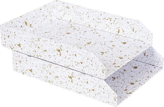 Set di due cassette per lettere per scrivania â contenitori da ripiegare per lettere, documenti e simili â sistema di archiviazione in compensato con carta â dorato, 31 x 23 x 6 cm