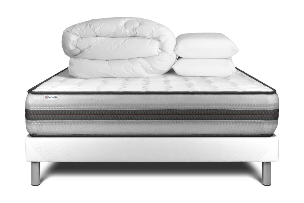 Pacchetto letto completo - Materasso 180x200cm + Box spring con doghe (in kit) + 2 cuscini + Piumino - Vitalpower Recover