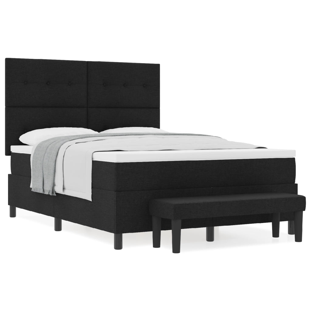 Letto con box spring e materasso e panchina nero 140x200 cm tessuto