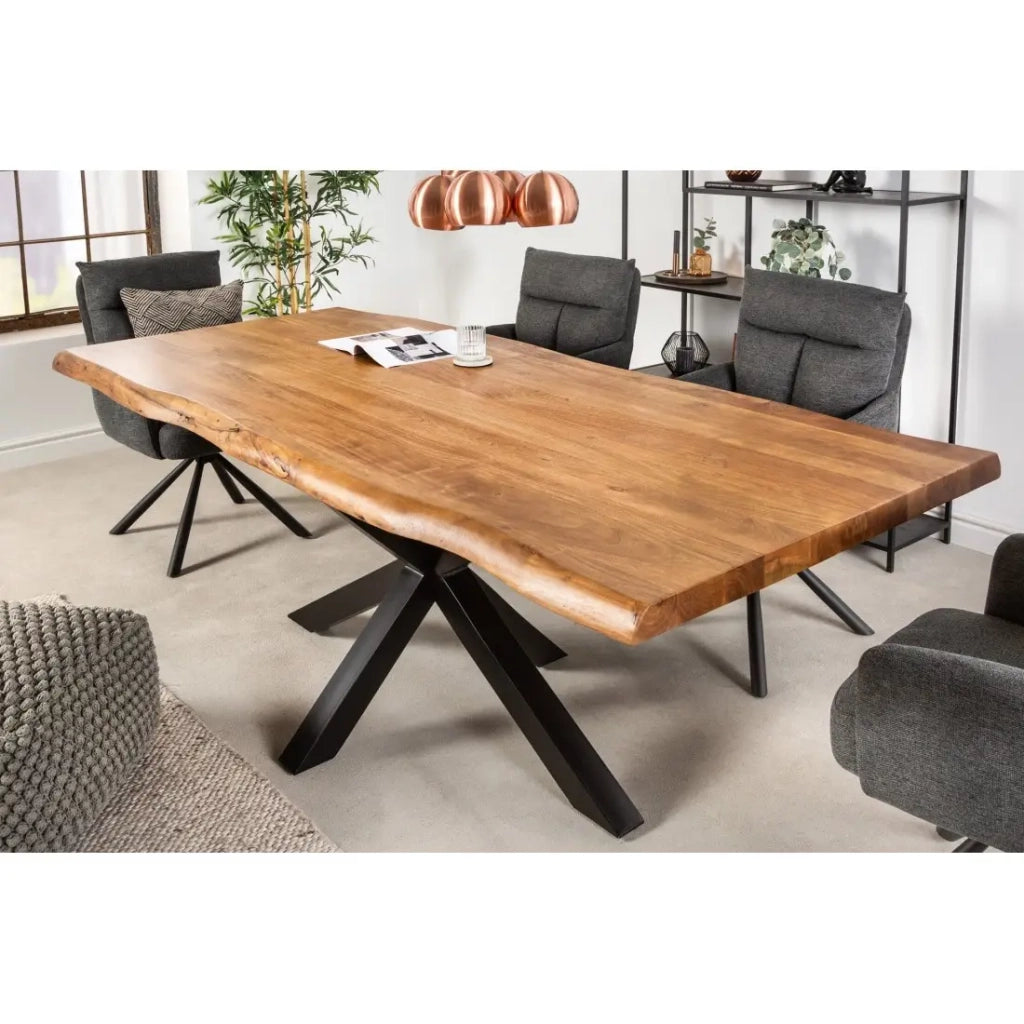 Table ARKAYA 220 cm – Piano in legno massiccio di acacia verniciato e struttura in metallo nero – Design industriale ed elegante
