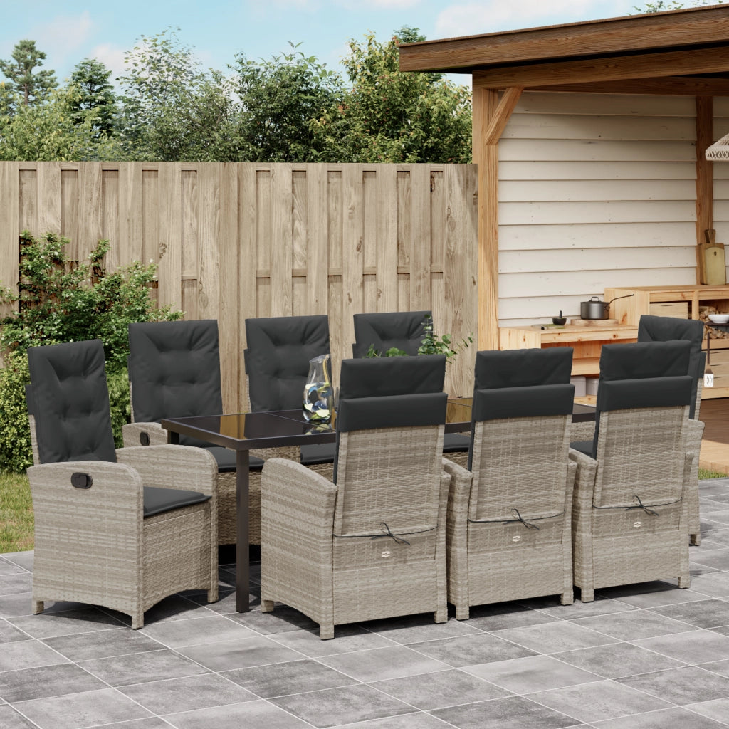 Set da Pranzo da Giardino 9 Pezzi con Cuscini Grigio Chiaro Rattan Polimerico