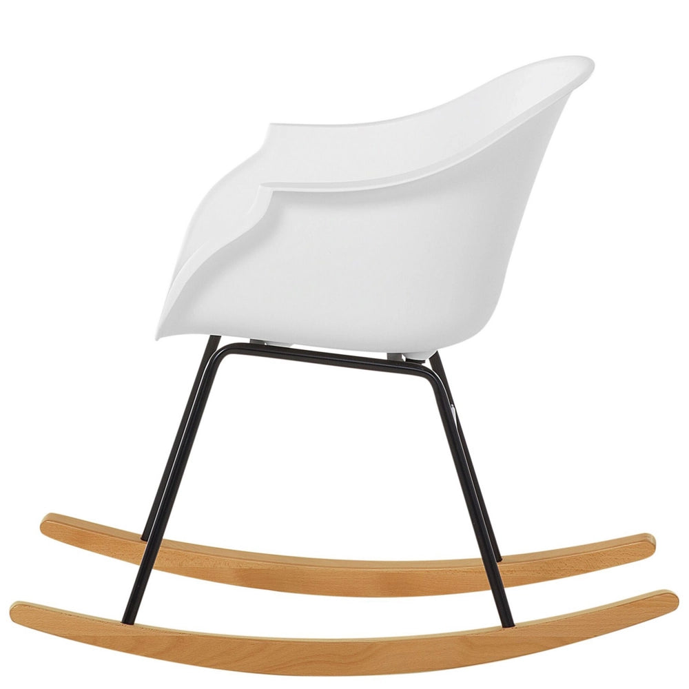 Sedia A Dondolo Bianco Materiale Sintetico Gambe In Metallo Seduta Conchiglia Pattini In Legno Massello Stile Scandinavo Moderno