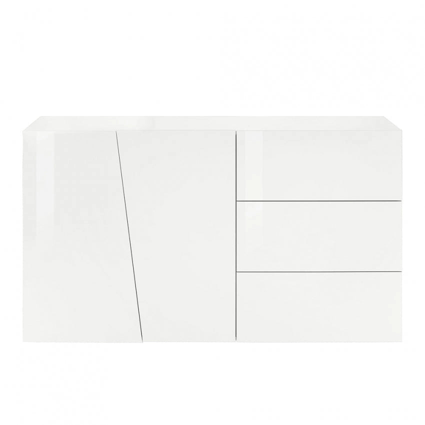 Credenza moderna VEGA con 2 ante battenti e 3 cassetti, bianco lucido 140