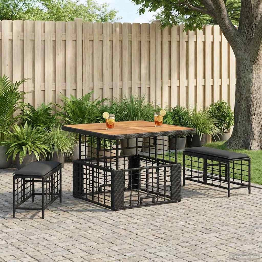 Set da Pranzo per Giardino 3 pz Nero e Grigio 42026756