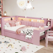 Letto singolo imbottito 90x200 cm rosa con LED, USB ed estraibile