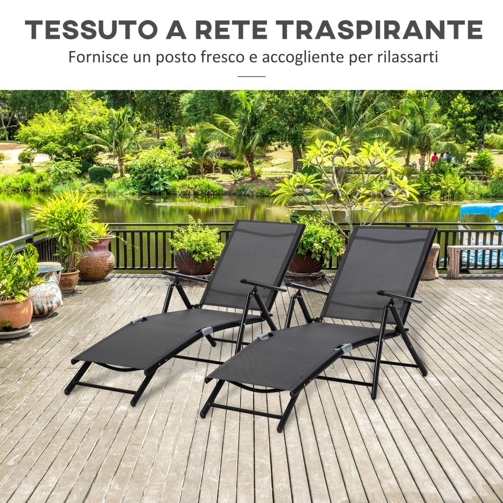 Sdraio da Giardino Pieghevoli 2 Pezzi con Schienale Regolabile ¨C zephmum ¨C Nero 64x134x95cm
