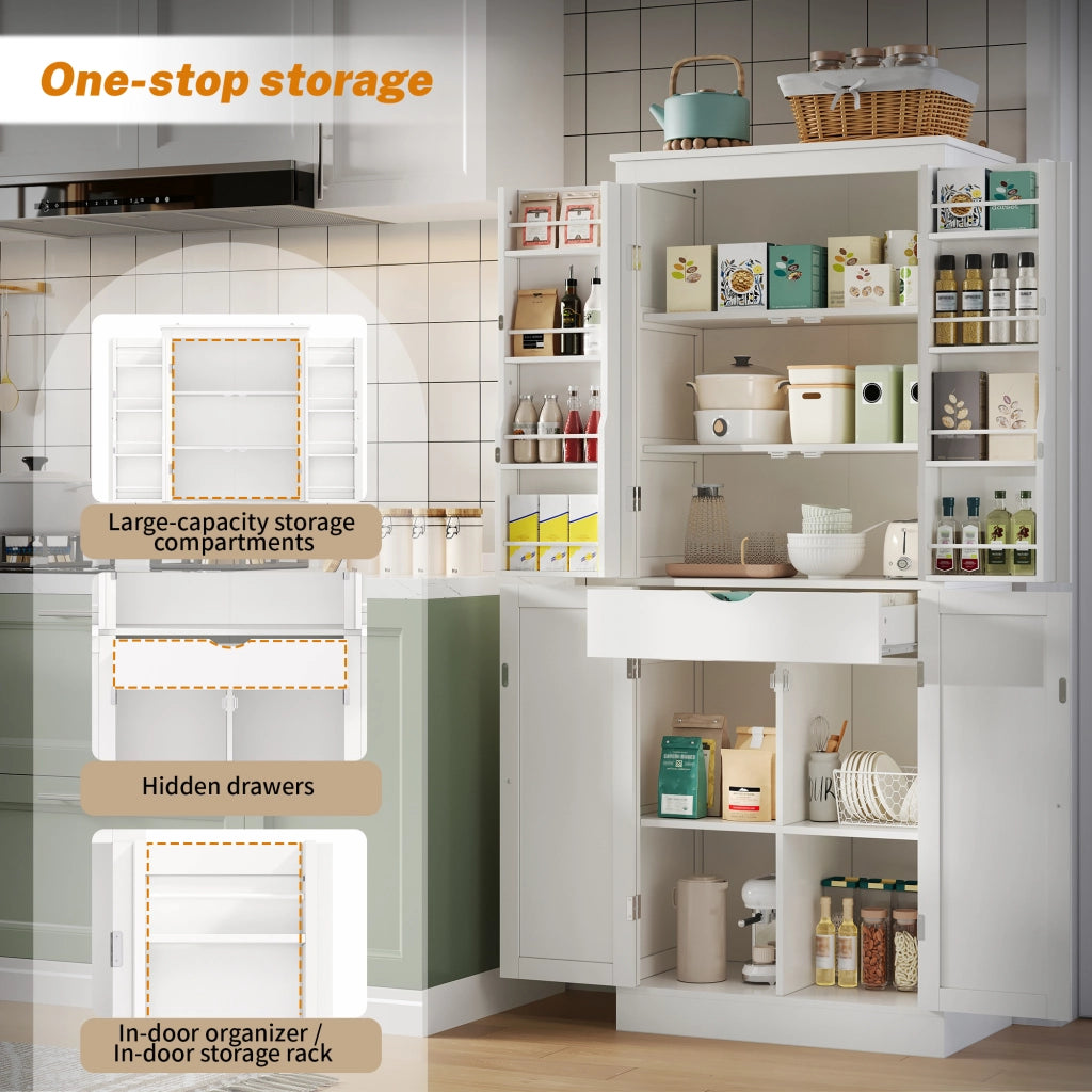Mobile da cucina, mobile porta snack, mobile con ripiani e ante, con cassetti, 182 x 40 x 75 cm, bianco
