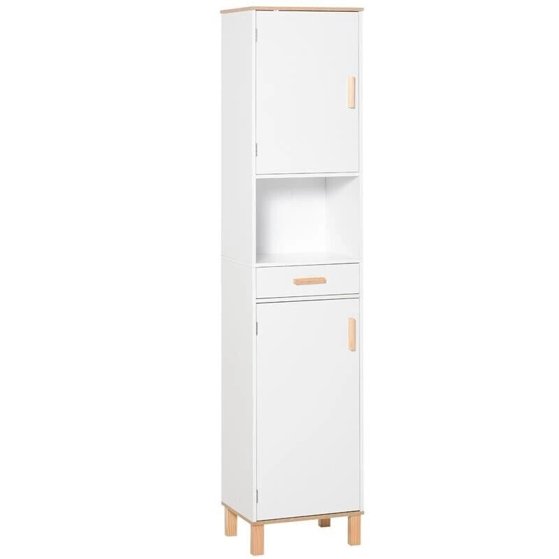 MOBILE SALVASPAZIO BAGNO IN LEGNO BIANCO, MOBILE A COLONNA CON ARMADIETTI E CASSETTO 39X30X180CM