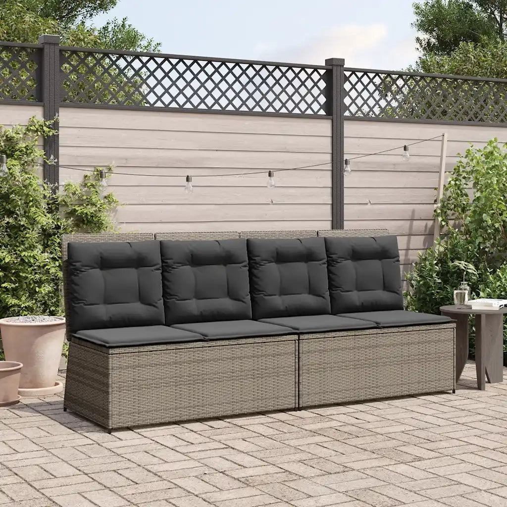 Panca Reclinabile da Giardino con Cuscini-Sgabello-Sedia da esterno Grigia in Polyrattan 571825