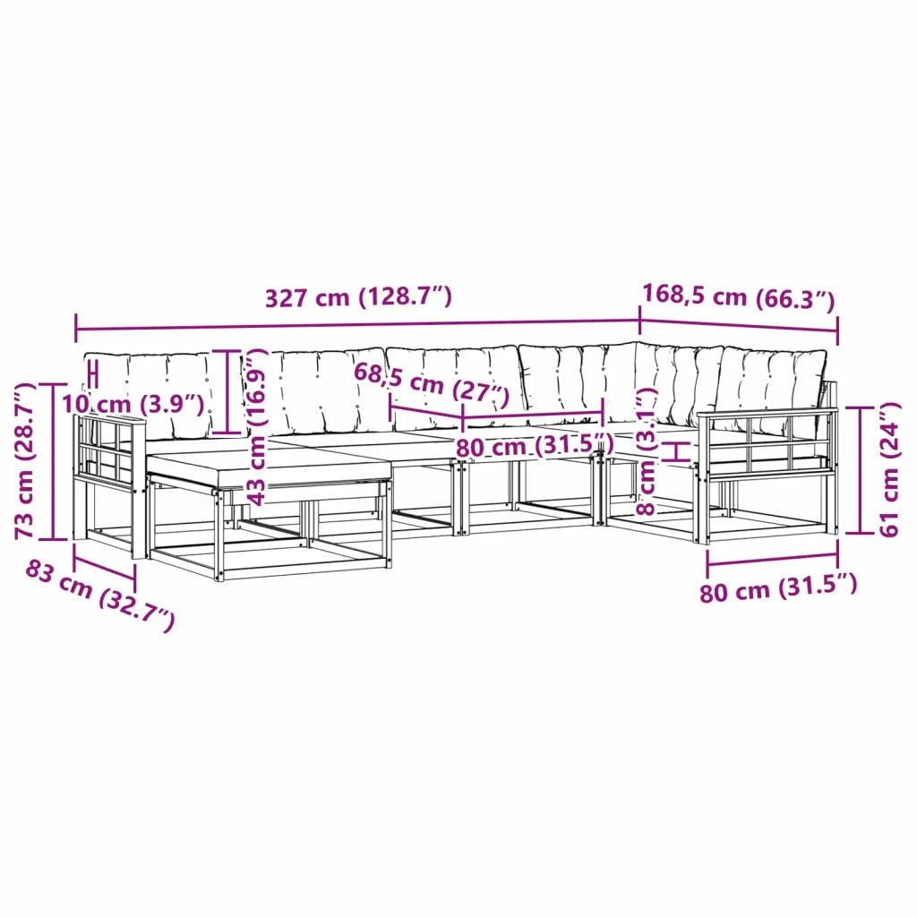 Set di divani da esterno con cuscino 6 pcs Bianco e Nero 3388858