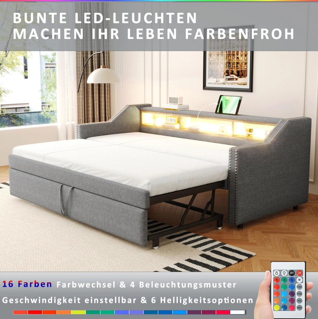 Divano letto imbottito estraibile 90/180x190 cm grigio chiaro