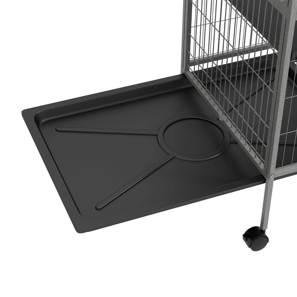 Gabbia per Conigli con 4 Ingressi a Livelli Multipli con Amaca 80x52x159 cm in Acciaio e PP Argento e Grigio