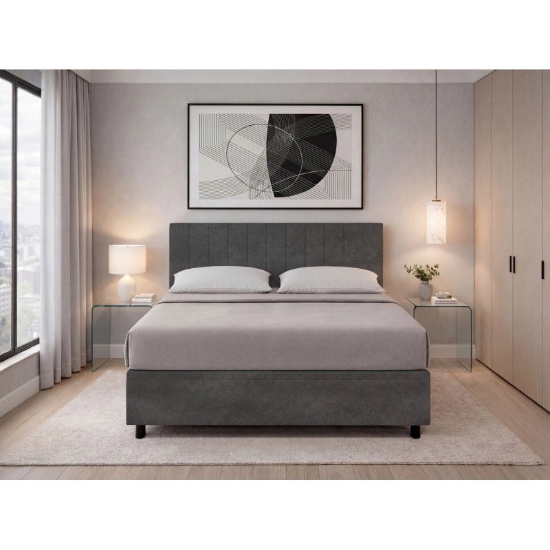 Letto imbottito Matrimoniale 180x190 cm Vertical - Contenitore,Microfibra,Grigio