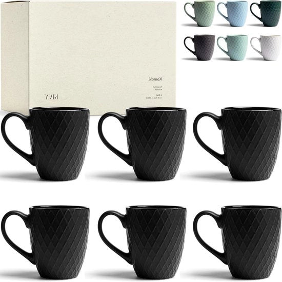 Set di 6 tazze da caffè da 400 ml Tazze da tè moderne Tazze da caffè in ceramica nera da 400 ml - Set di tazze da caffè da 6 pezzi