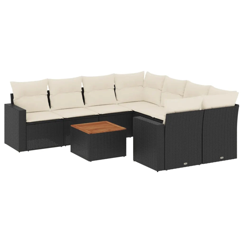 Set Divani da Giardino 9 pz con Cuscini Nero in Polyrattan 3256378