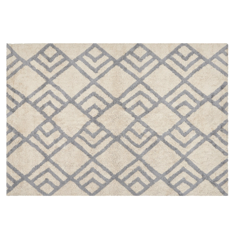 Tappeto beige e grigio 140 x 200 cm cotone fatto a mano motivo geometrico soggiorno camera da letto