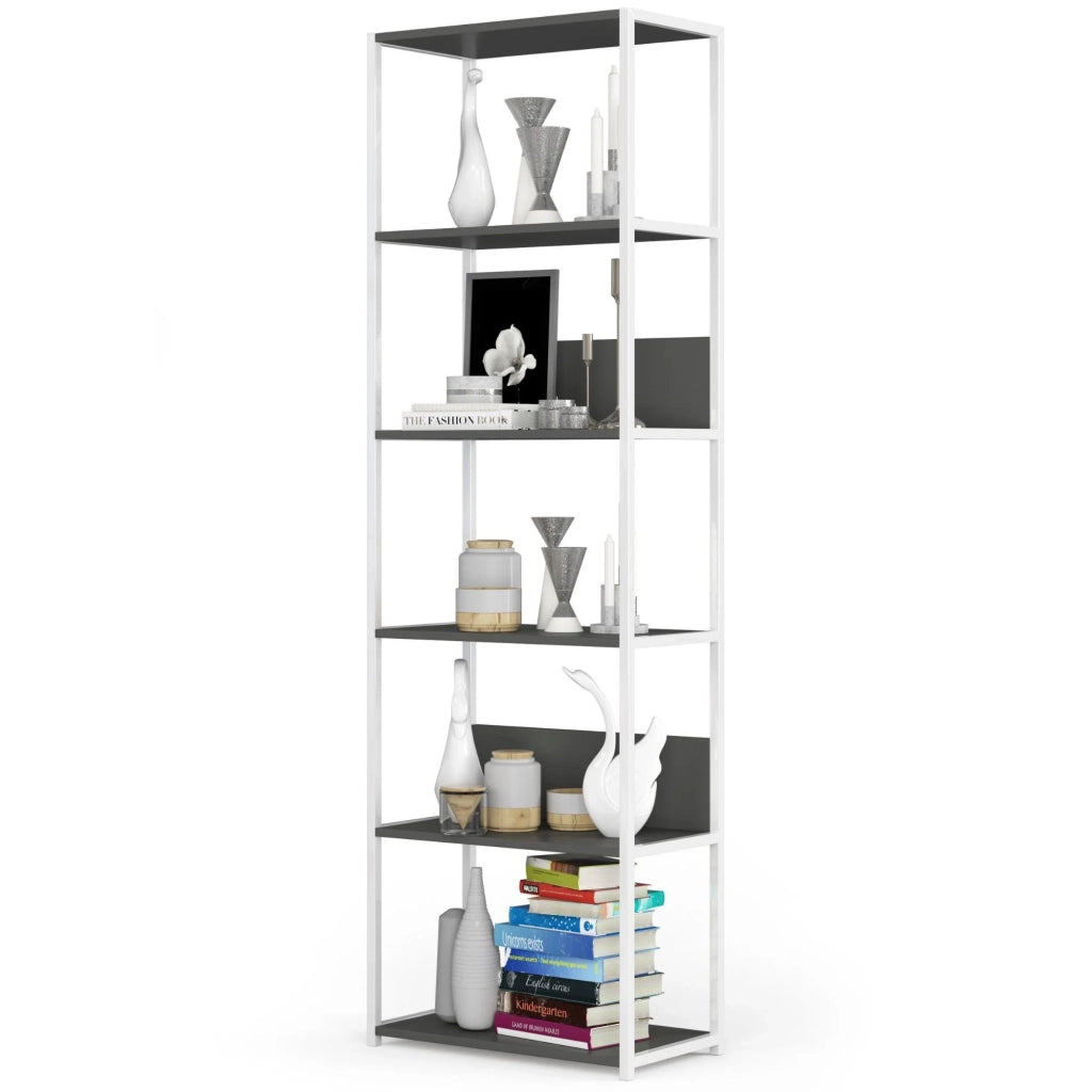 Scaffale stilo loft con ripiani in legno 60 cm Bianca 60 cm inserto frontale Grigio 60x32x192 cm