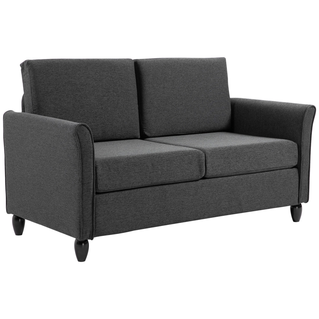Divano 2 Posti con Cuscini Rimovibili in Tessuto Effetto Lino ¨C zephmum ¨C Grigio Scuro e Nero 141x70x78 cm