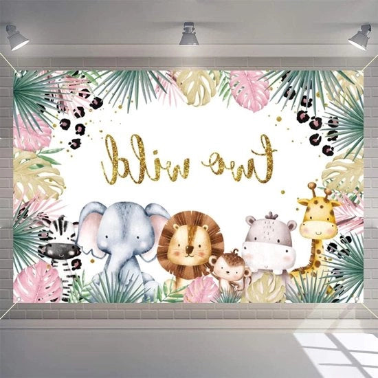Decorazione per festa di compleanno safari con animali della giungla - Sfondo fotografico per poster di compleanno - 15m