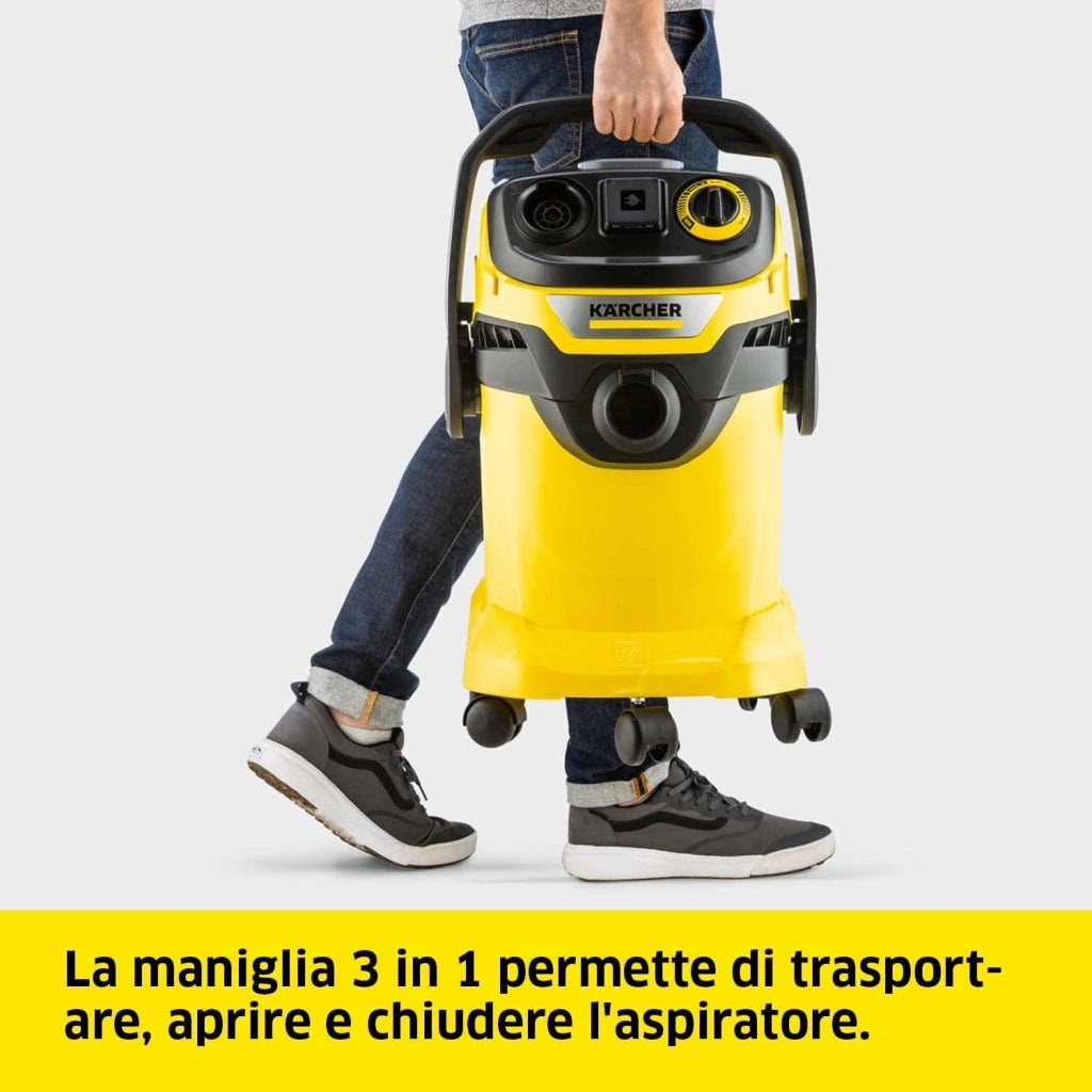KÄRCHER aspiratore solidi liquidi WD 5 P V-25/5/22 con presa elettroutensile, 1200 W, contenitore in plastica: 25 l, tubo di aspirazione: 2,2 m, funzione soffiante, filtro in vello