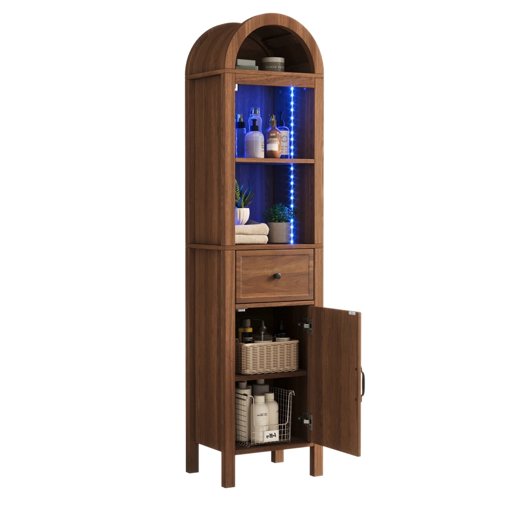 Mobile da bagno alto con ante; cassetto e LED - per bagno - in MDF - 40×30×163 cm - noce