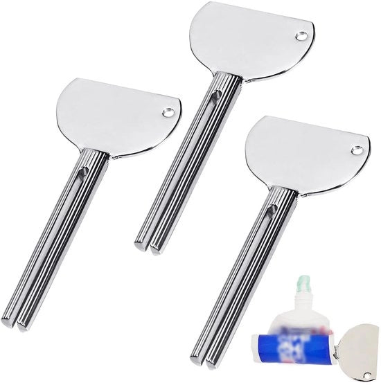 Tubo-pressione a 3 pezzi in acciaio inossidabile, metallo tube-estensore, tube-pressione, estensore, set di tubo-pers per cosmetici, detergente per lattine, balsamo per scarpe, crema, pigmenti (argento)