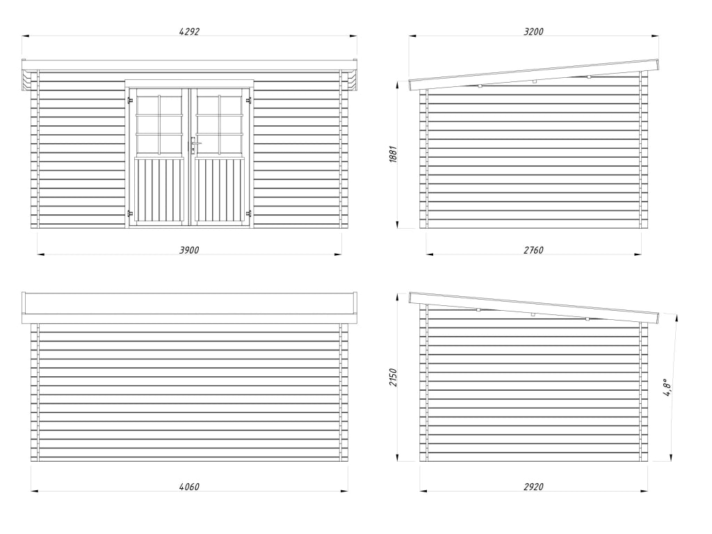 Casetta in legno non trattato Nora B 406X292