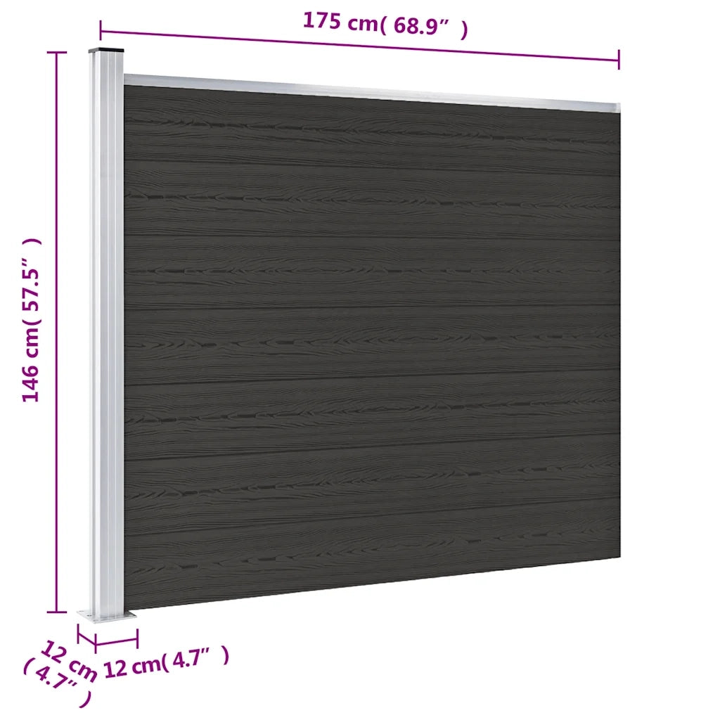 Pannello di recinzione | Recinzione da Giardino in WPC 175x146 cm Nero