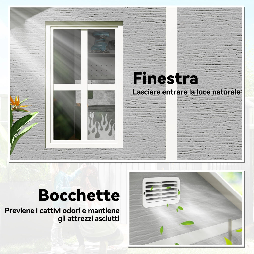 Casetta da Giardino in Resina ¨C Xylo ¨C Grigio, 2 Porte, Finestra, Pavimento, 1.8x1.8m