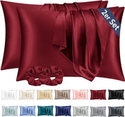 Set di 2 coprisaccozza, 40 x 60 cm, morbidi, simili a coprisaccozza in seta, 40 x 60, coprisaccozza premium, rosso, per capelli e pelle, con 2 elastici per capelli, ecosostenibile