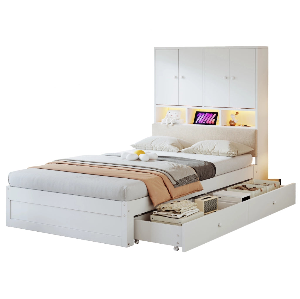 Letto singolo multifunzionale con contenimento, LED e presa integrata