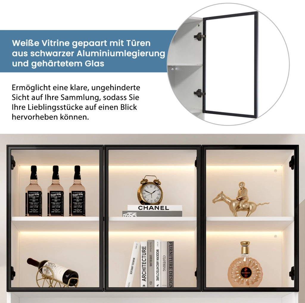 Vetrina alta bianca con illuminazione LED e ampio spazio contenitivo