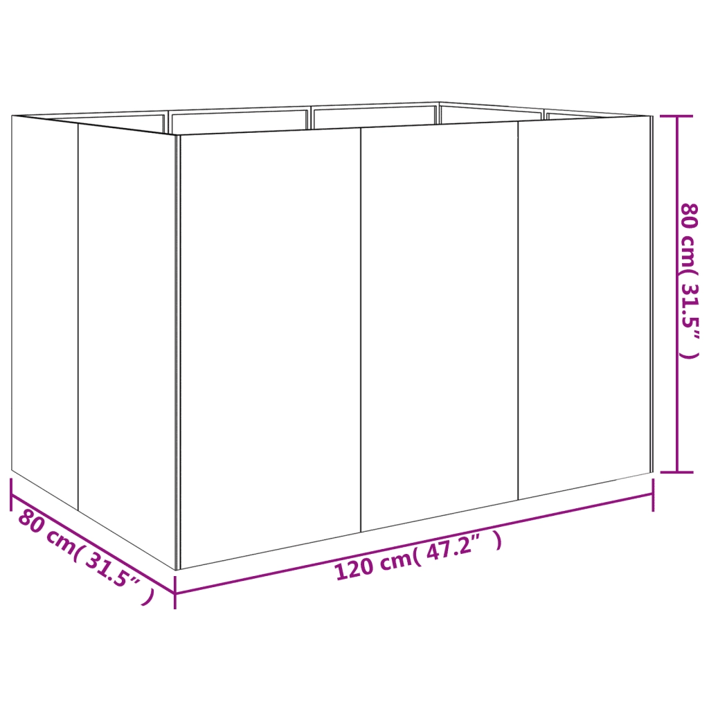 Fioriera Rialzata da Giardino 120x80x80 cm in Acciaio Corten 824538
