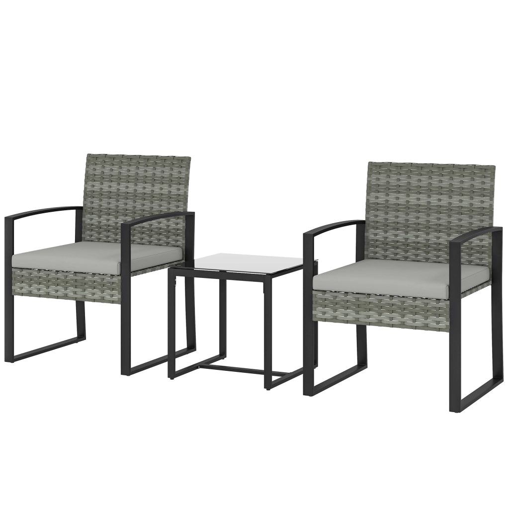 Set Bistrot in Rattan con 2 Sedie e Tavolino ¨C Minimal ¨C Grigio Chiaro