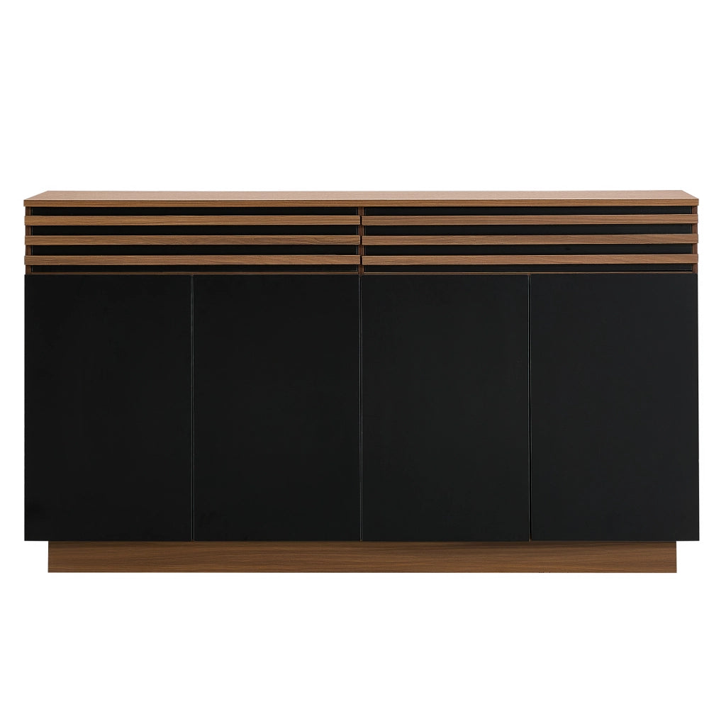 Credenza moderna in MDF 150 x 40 x 85 cm; effetto legno marrone e ante nere