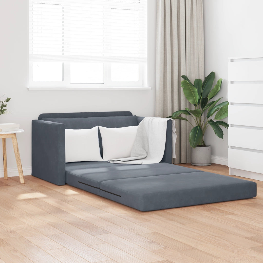 Divano Letto a Terra 2-in-1 Grigio Scuro 124x204x61 cm Velluto