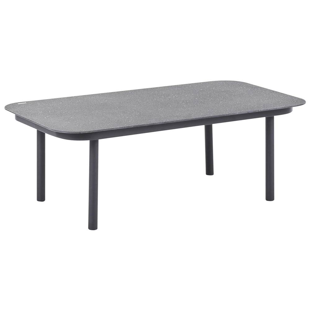 Divano da esterno con tavolino da 4 posti struttura in alluminio,piano ovale in metallo nero