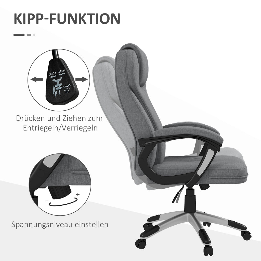 Sedia da ufficio ergonomica con schienale alto, funzione oscillante, altezza regolabile e braccioli in poliestere grigio