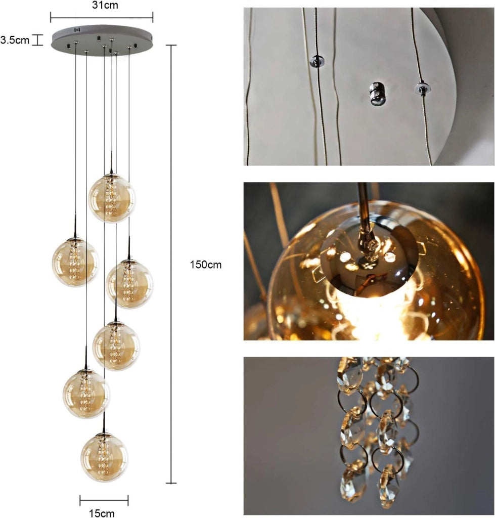 ZMH Lampada a sospensione a LED regolabile in altezza con paralume in vetro per soggiorno