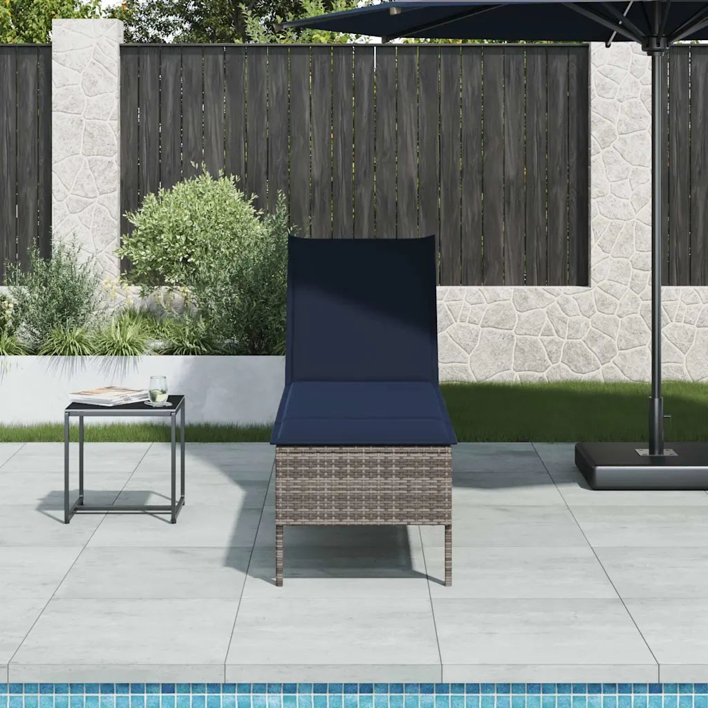 Lettino Prendisole | Sdraio da giardino | Lettino da sole con Cuscino Grigio 55x200x44cm in Polyrattan