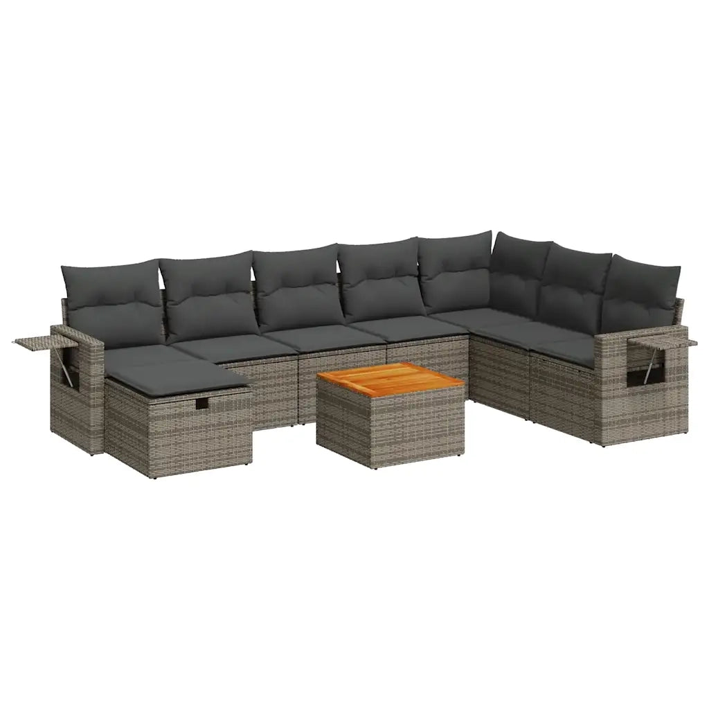 Set Divano da Giardino 9 pz con Cuscini Grigio in Polyrattan 3325833