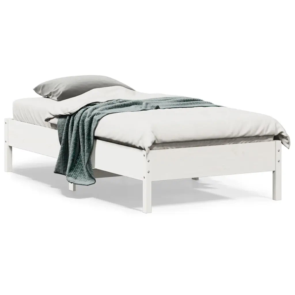 Letto senza Materasso Bianco 75x190 in Legno Massello di Pino 842731
